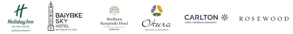 Holiday Inn, Baiyoke Sky, Sindhorn Kempinski, Okura, Carlton, Rosewood